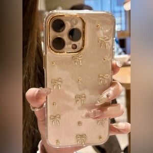 Clear Glitter Gold Bows iPhone Case #15